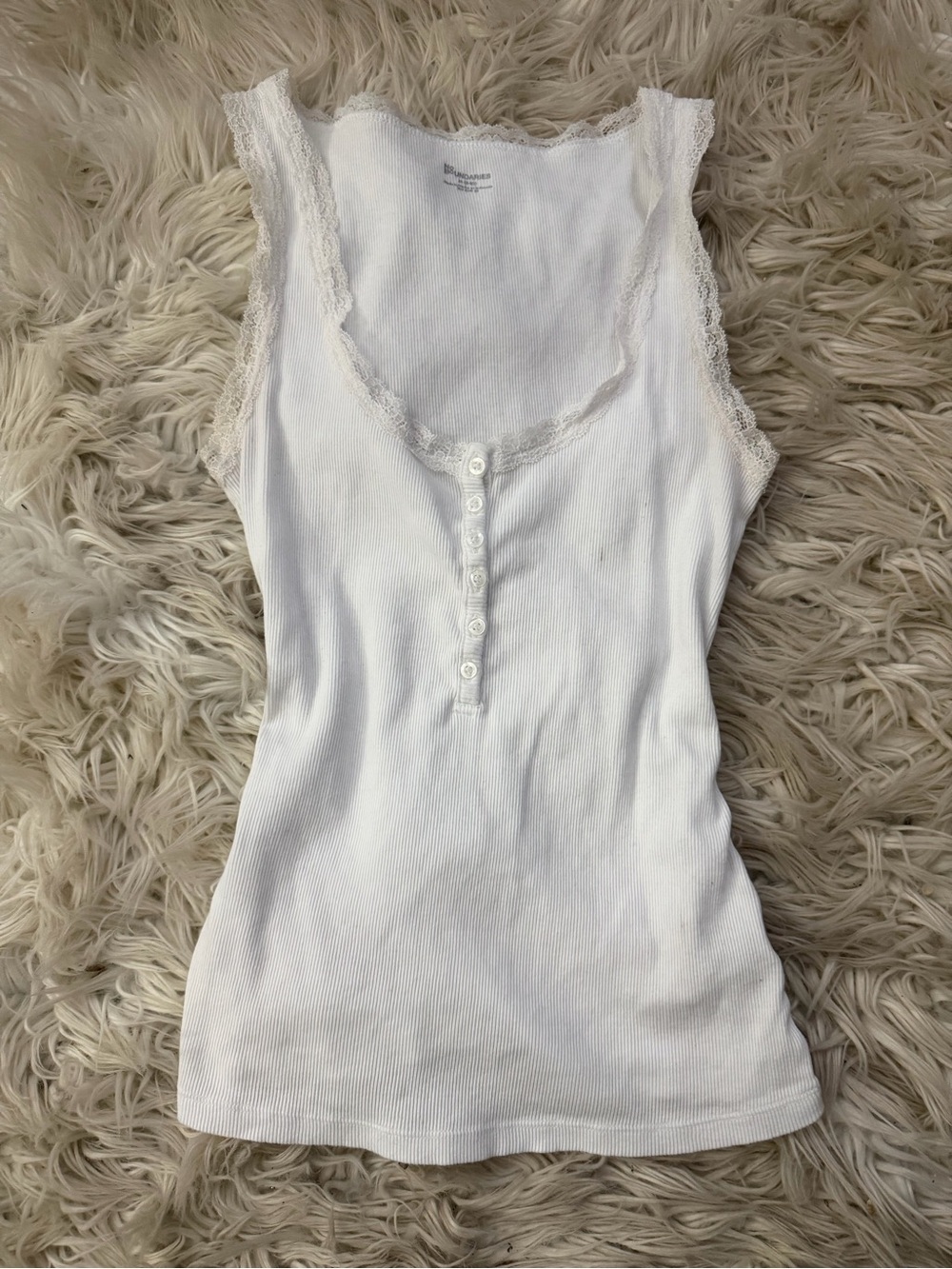 Lace-Trim Ribbed Henley Camisole - White